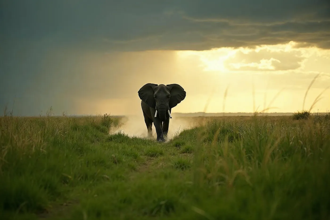 Lush green-season plains and a lone elephant on the Laikipia plateau in Kenya